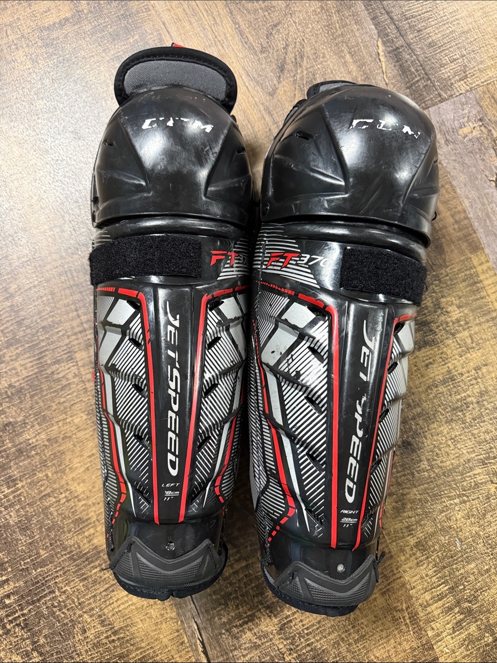 CCM FT 370 Youth Black and Red Hockey Shin Guards